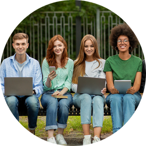 4 adults holding mobile devices